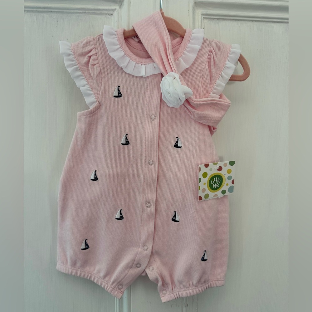 Little Me Pink Romper with Sailboat Accent